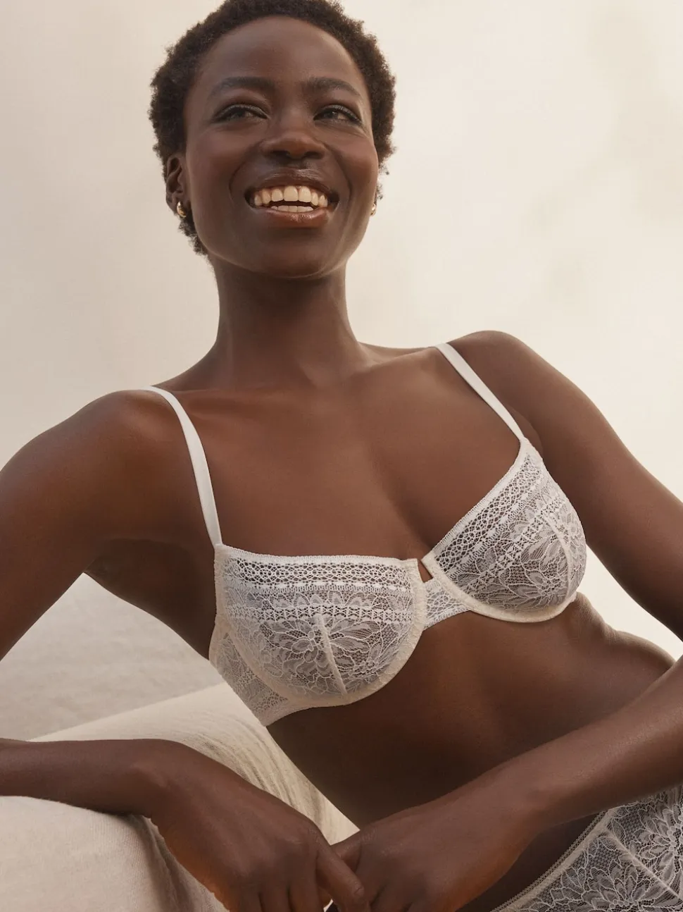 Cream Non Pad Balcony Premium Lace Bra