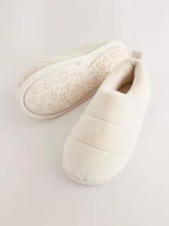 Cream Quilted Short Boot Slippers