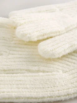 Cream Rib Knit Gloves