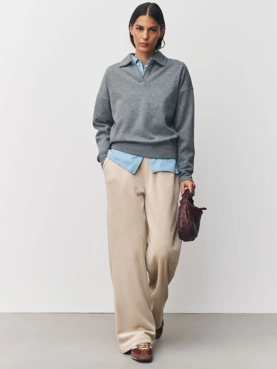 Cream Soft Feel Cord Wide Leg Trousers
