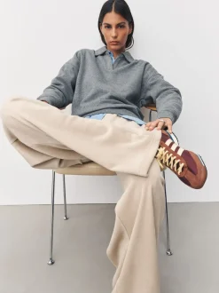 Cream Soft Feel Cord Wide Leg Trousers