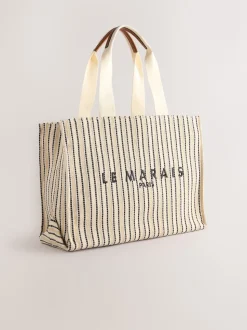 Cream Structured Canvas Shoulder Bag