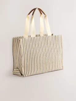 Cream Structured Canvas Shoulder Bag