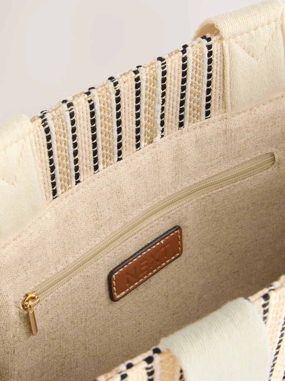 Cream Structured Canvas Shoulder Bag
