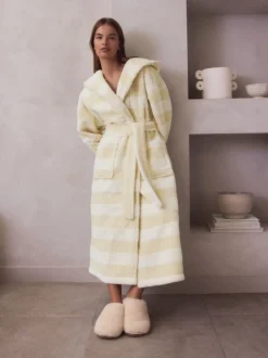 Cream Textured Stripe Dressing Gown