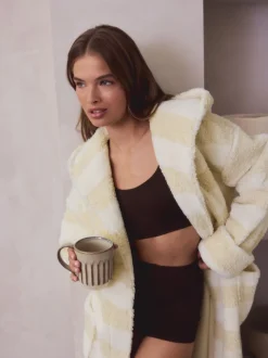 Cream Textured Stripe Dressing Gown