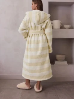 Cream Textured Stripe Dressing Gown