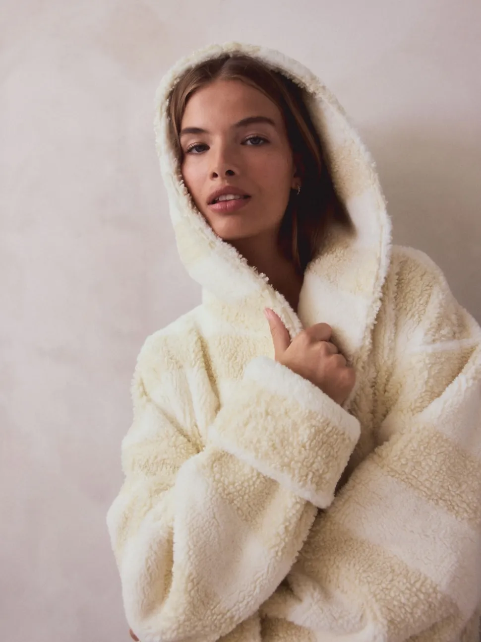 Cream Textured Stripe Dressing Gown
