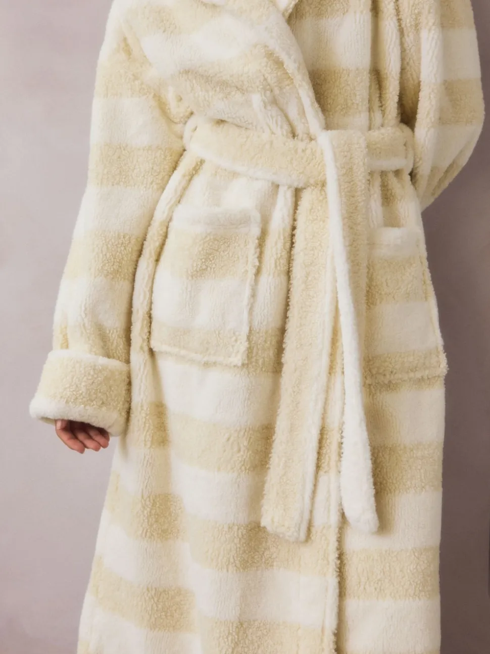 Cream Textured Stripe Dressing Gown