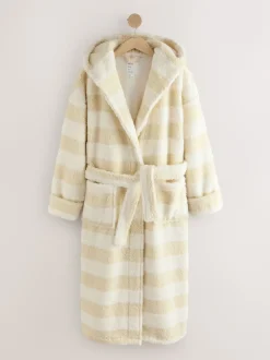 Cream Textured Stripe Dressing Gown