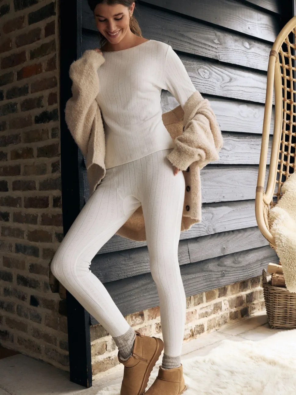 Cream Thermal Maximum Warmth Cosy Pointelle Leggings