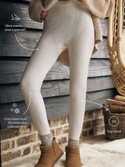 Cream Thermal Maximum Warmth Cosy Pointelle Leggings