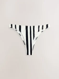 Cream/Black Stripe Brazilian High Leg Bikini Bottoms