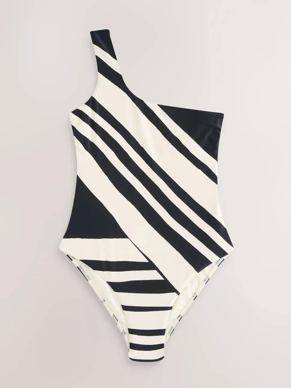 Cream/Black Stripe One Shoulder Tummy Control Swimsuit