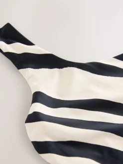 Cream/Black Stripe One Shoulder Tummy Control Swimsuit