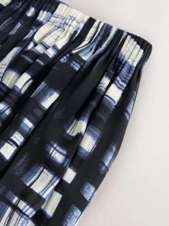 Cream/Navy Check Satin Pleated Maxi Skirt