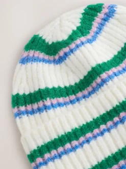 Cream/Pink/Green Knitted Beanie Hat