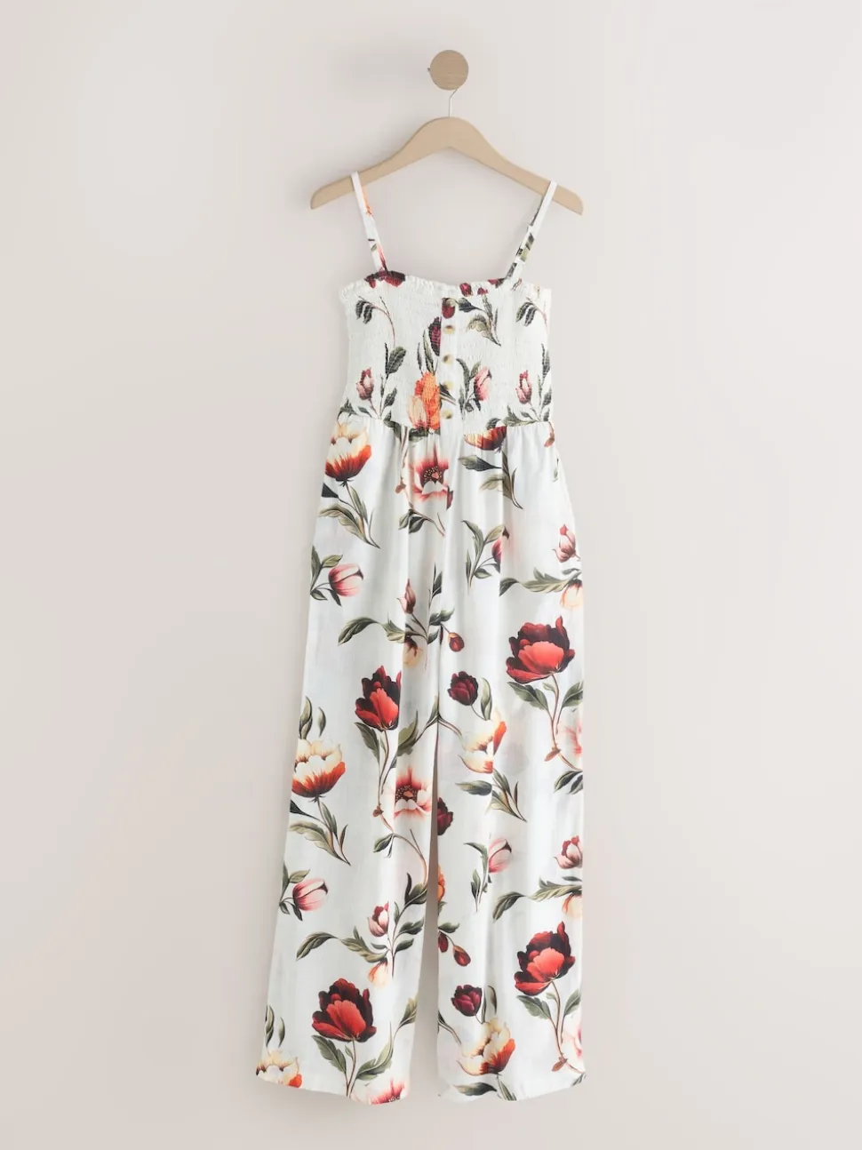 Cream/Red Floral Bandeau Jumpsuit with Linen