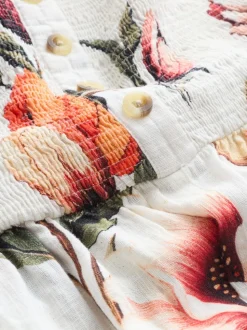 Cream/Red Floral Bandeau Jumpsuit with Linen