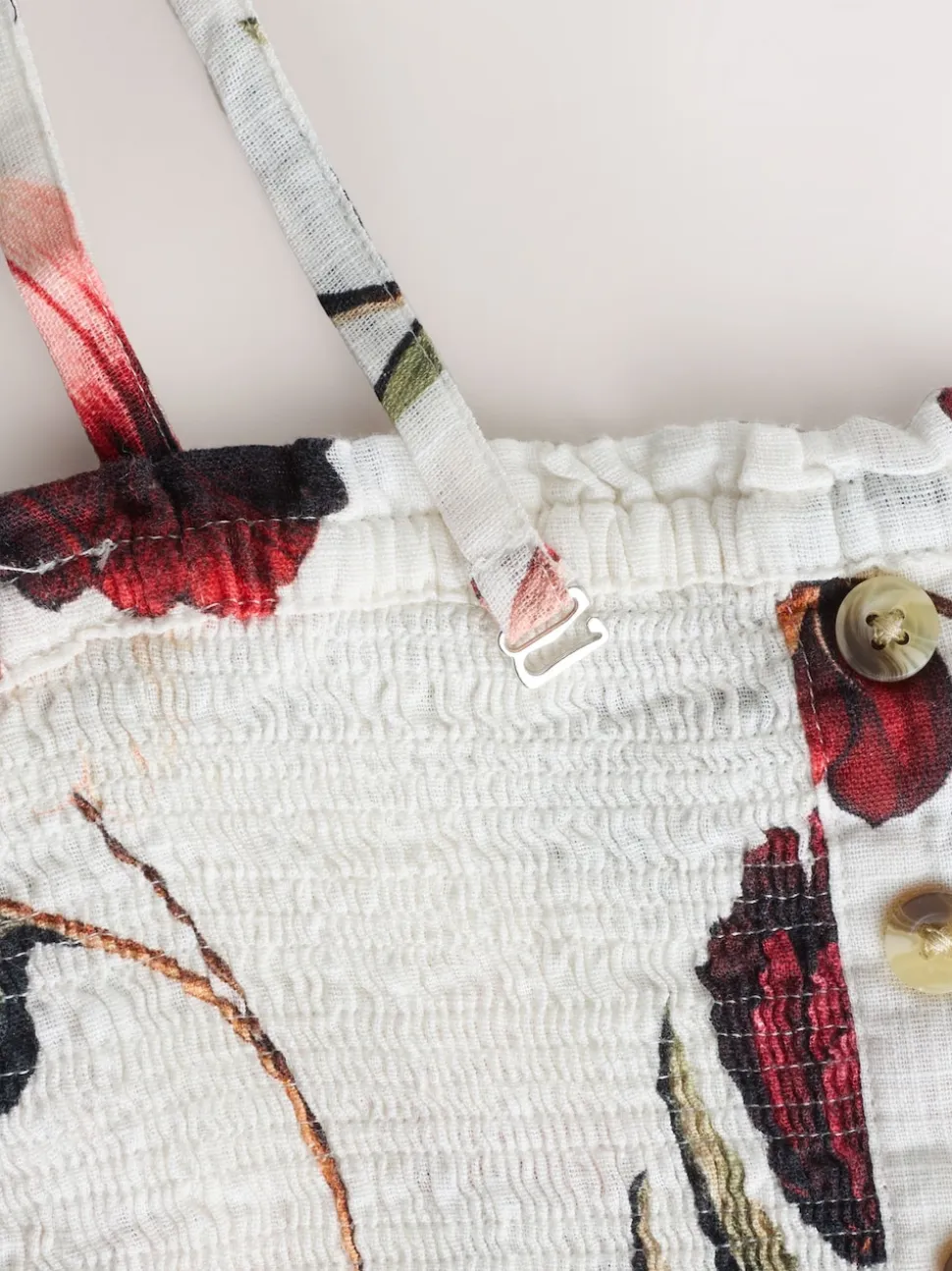 Cream/Red Floral Bandeau Jumpsuit with Linen