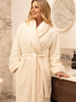 Cyberjammies Cream Striped Sealskin Fleecy Dressing Gown