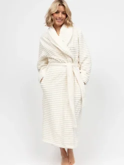 Cyberjammies Cream Striped Sealskin Fleecy Dressing Gown