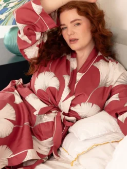 Cyberjammies Orange Big Leaf Print Long Sleeve Dressing Gown