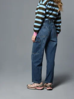 Dark Blue Ankle Straight Leg Carpenter Jeans