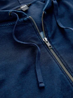 Dark Blue Denim Jersey Zip Through Hoodie