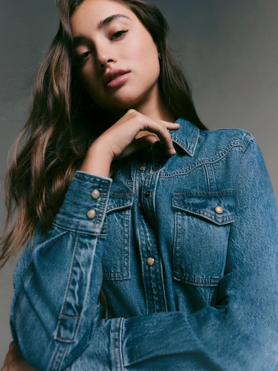 Dark Blue Denim Midi Shirt Dress