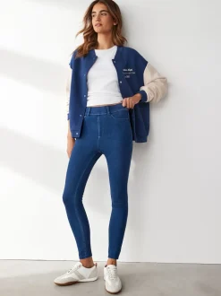 Dark Blue Full Length Jersey Denim Leggings