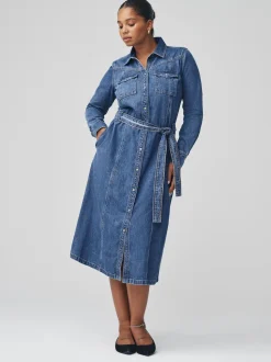 Dark Blue Fuller Bust Denim Midi Shirt Dress