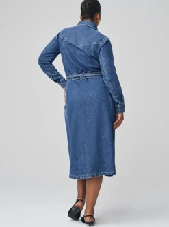 Dark Blue Fuller Bust Denim Midi Shirt Dress