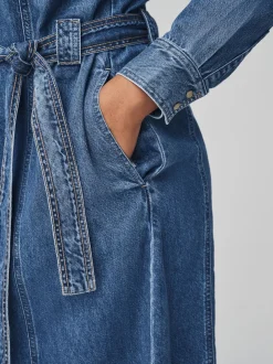 Dark Blue Fuller Bust Denim Midi Shirt Dress