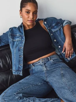 Dark Blue Fuller Bust Fitted Denim Jacket