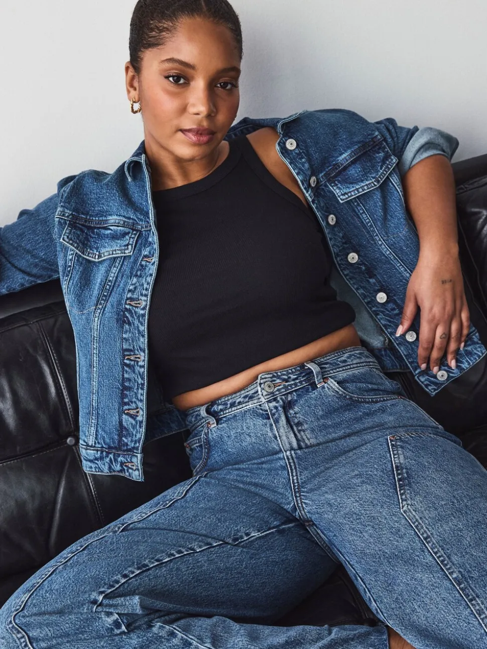 Dark Blue Fuller Bust Fitted Denim Jacket