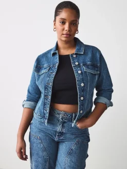 Dark Blue Fuller Bust Fitted Denim Jacket