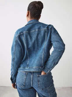 Dark Blue Fuller Bust Fitted Denim Jacket