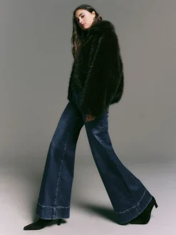 Dark Blue High Rise Stretch Wide Leg Jeans