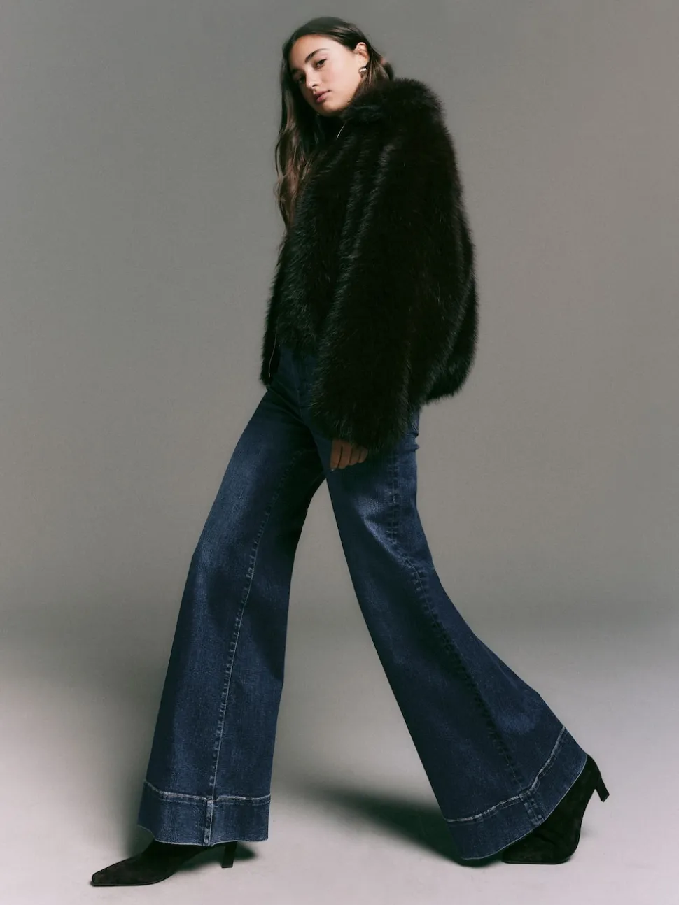 Dark Blue High Rise Stretch Wide Leg Jeans