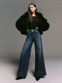 Dark Blue High Rise Stretch Wide Leg Jeans