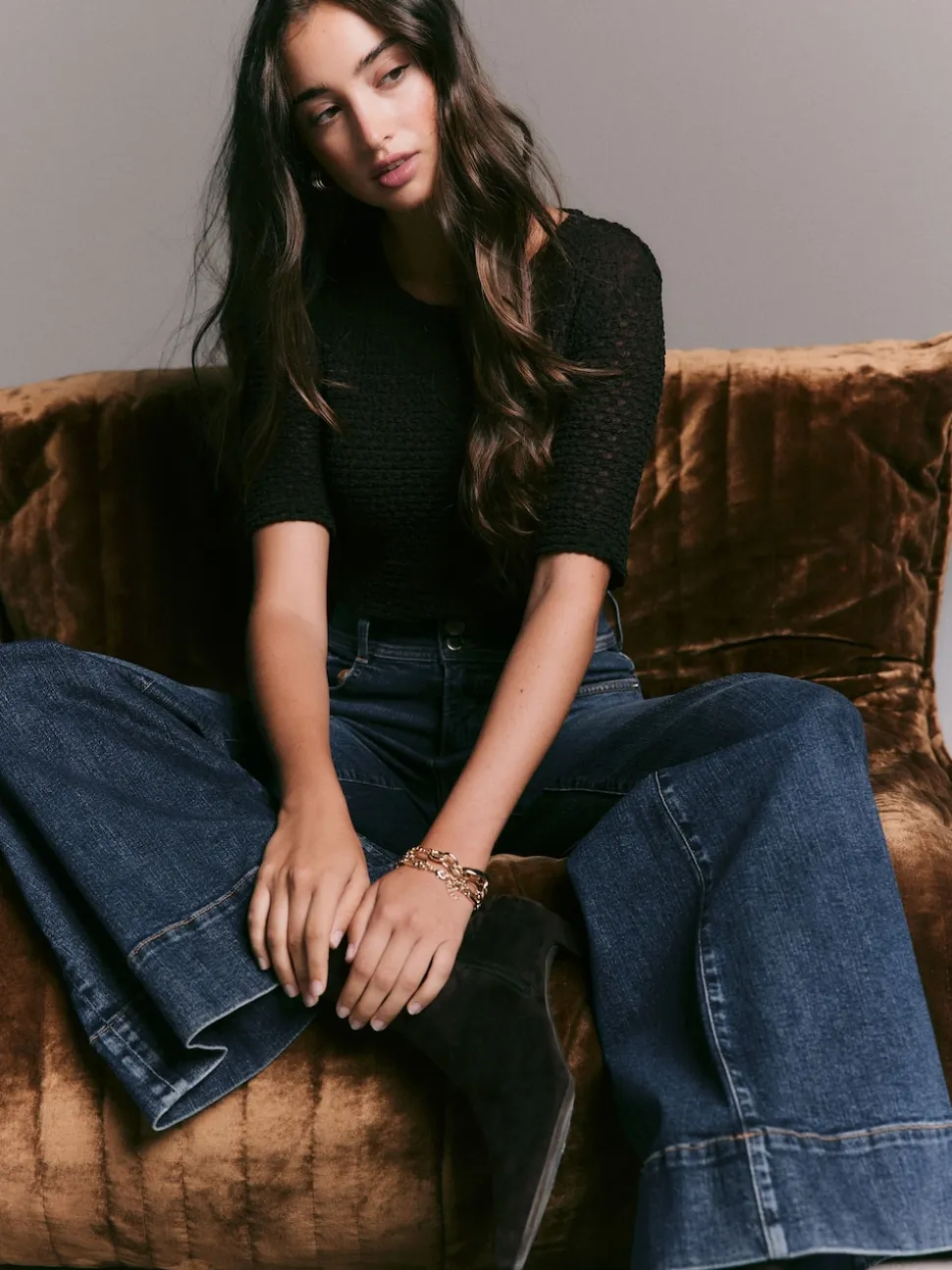 Dark Blue High Rise Stretch Wide Leg Jeans