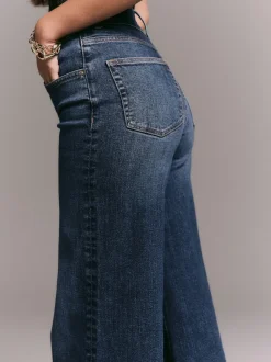 Dark Blue High Rise Stretch Wide Leg Jeans