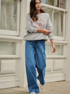 Dark Blue High Rise Utility Wide Leg Jeans
