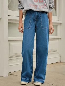 Dark Blue High Rise Utility Wide Leg Jeans