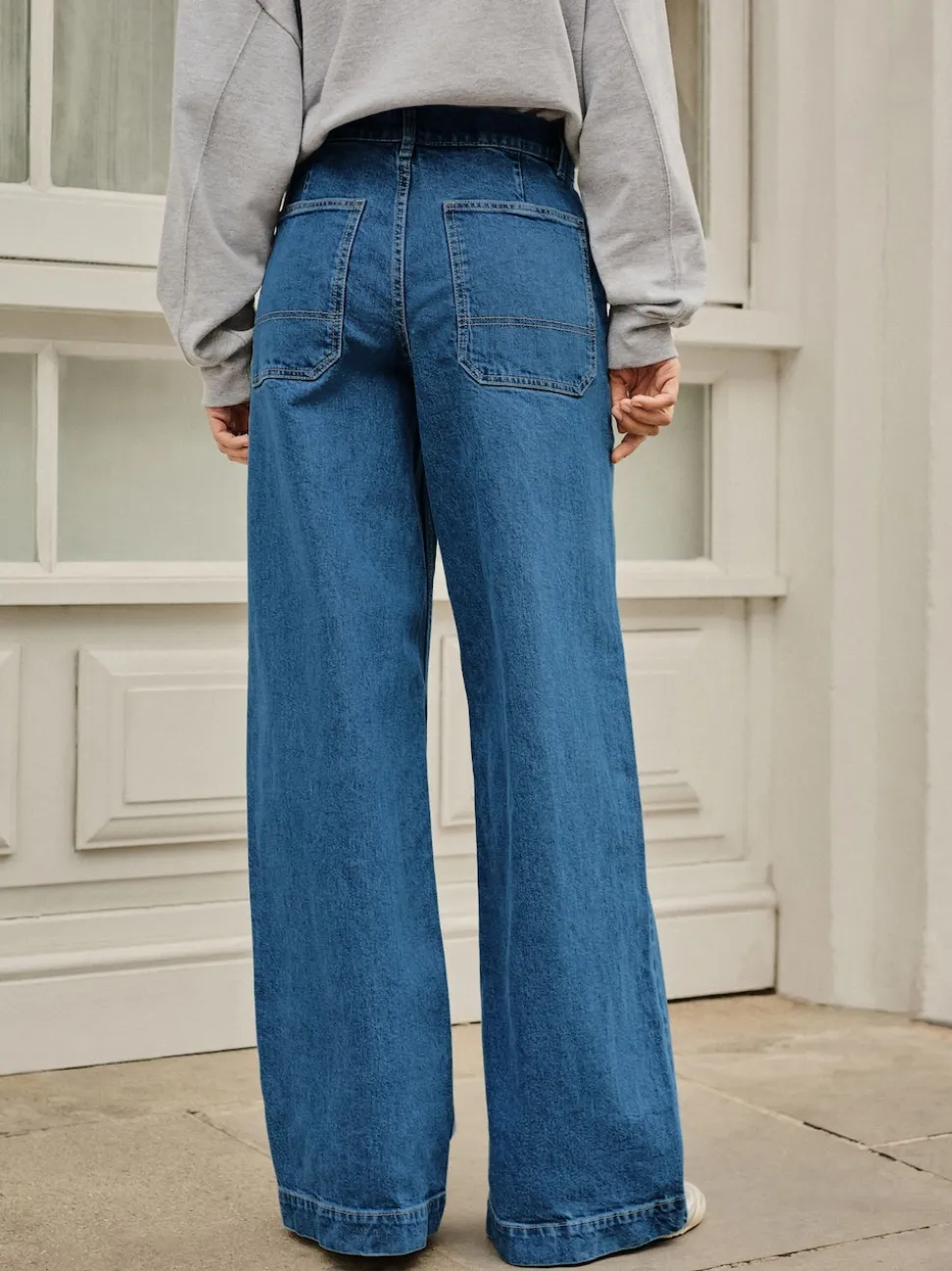 Dark Blue High Rise Utility Wide Leg Jeans