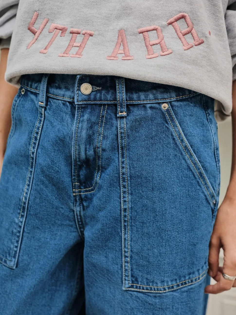 Dark Blue High Rise Utility Wide Leg Jeans