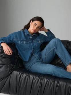 Dark Blue Hourglass Comfort Stretch Column Mom Jeans