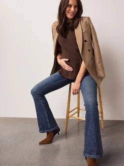 Dark Blue Maternity Denim Flare Jeans