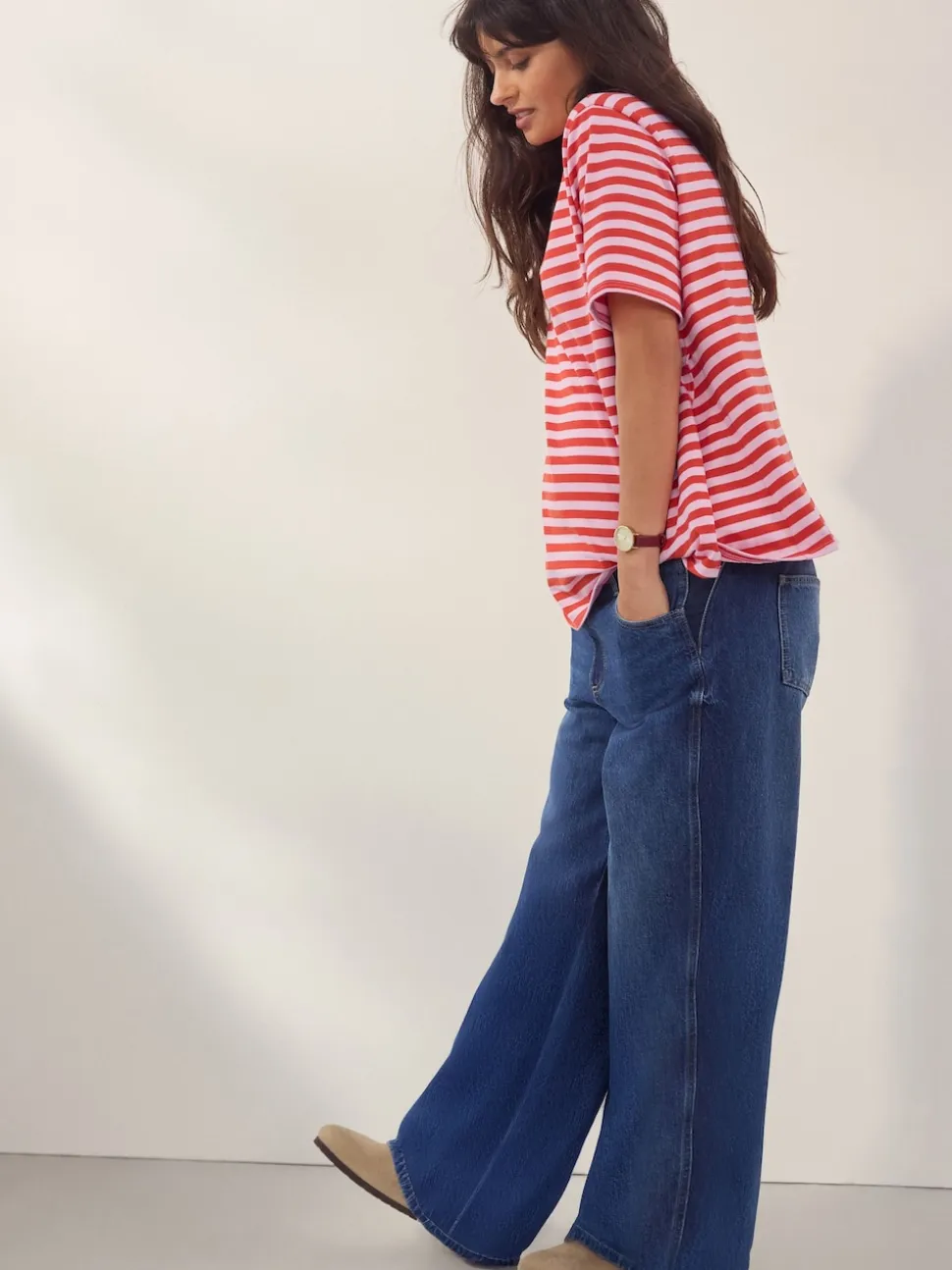 Dark Blue Maternity Wide Leg 100% Cotton Jeans